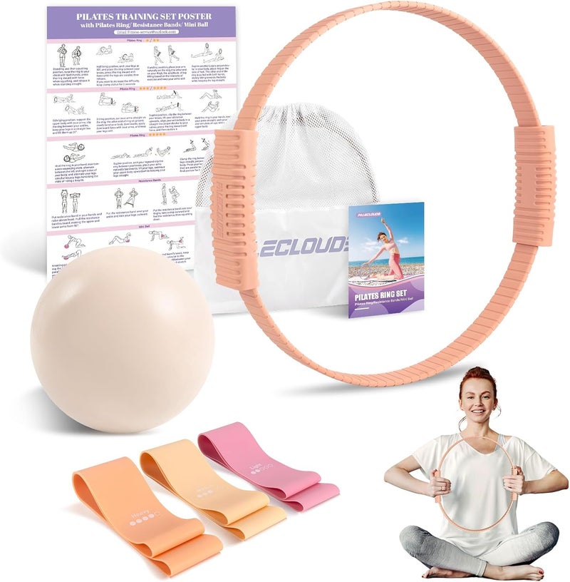 Paleclouds Pilates Essentials Kit for Women, 13.5" Pilates Ring and Ball Set with Resistance Bands for Home Workouts, Portable Pilates Kit with Bag & Training Poster for Full Body Exercise - Image 1